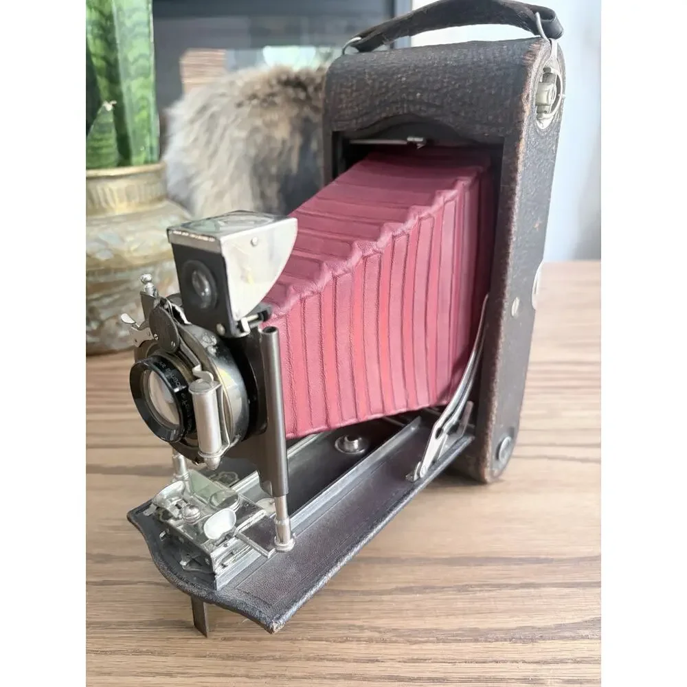 Antique Kodak No. 3A Folding Pocket Camera Model C Red Leather Bellows With Case